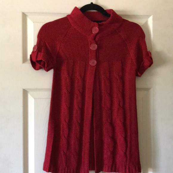 Red knitted-short sleeve sweater - Picture 1 of 4